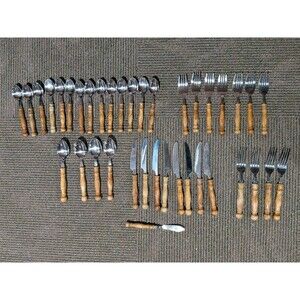 Vintage Old Homestead Lifetime Cutlery Wood Handle Flatware 38 Piece